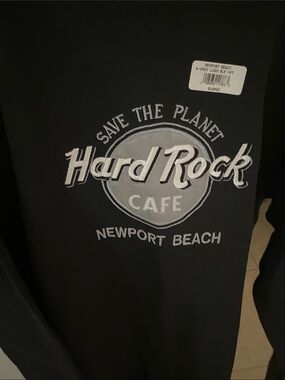 Hard Rock Cafe Black and Gray Newport Beach Embroidered Logo Sweatshirt